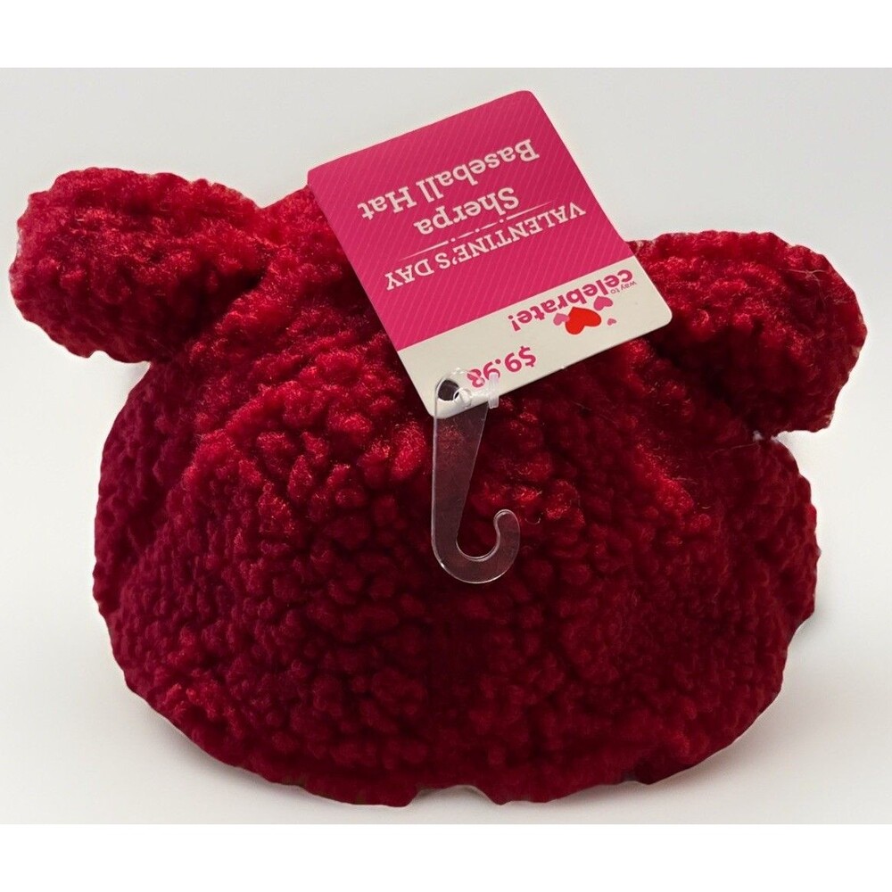 Way to Celebrate Red Sherpa Bear Baseball Cap Hat Strap back OS Adjustable - Picture 3 of 6
